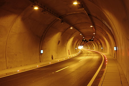 тунел, кола, музика, панделка, пътуване, път, асфалт