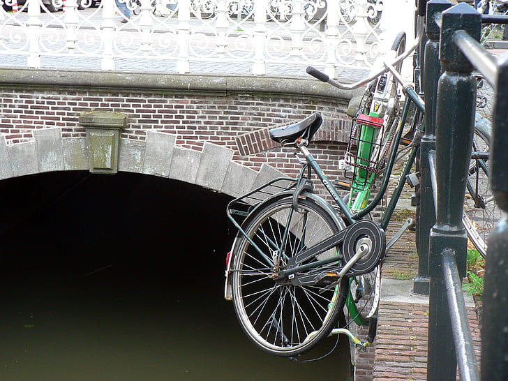 sykkel, kanal, byen, Street