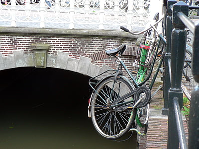 bicicleta, canal, cidade, rua