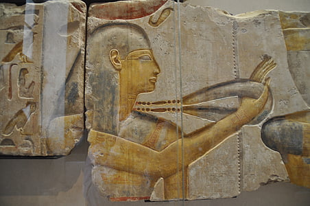 płaskorzeźba, Egipt, antyk, z, Luwr, Muzeum Egipskie, Paryż