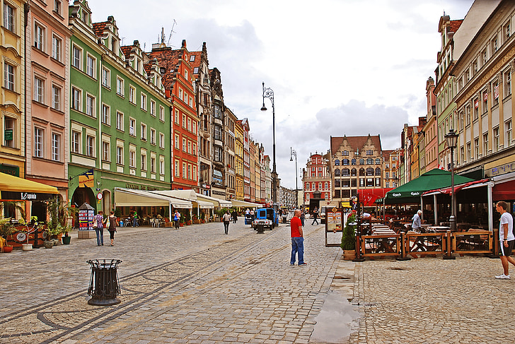 Wroclaw old town, Polen, Wrocław, centrala, gamla stan, marknaden, Stadshuset