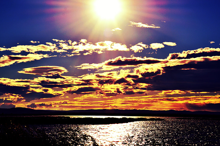 puesta de sol, sol, cielo, noche, Crepúsculo, mar, Francia