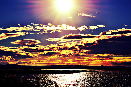 solnedgang, solen, himmelen, kveld, Twilight, sjøen, Frankrike