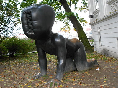 statue, child, metal, park