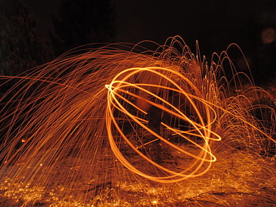 long exposure, steel wool, radio, night, fire - Natural Phenomenon