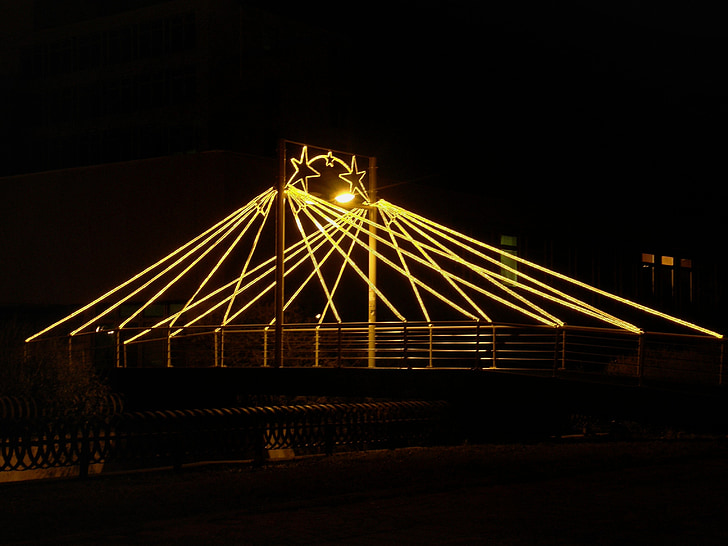 híd, éjszaka, világítás, Karácsony, fény, sötét, fények