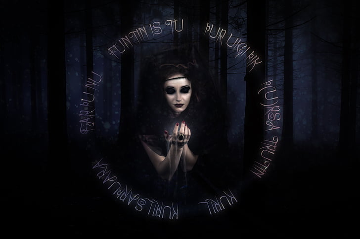 the witch, forest, summon, ritual, dark, mysticism, woman