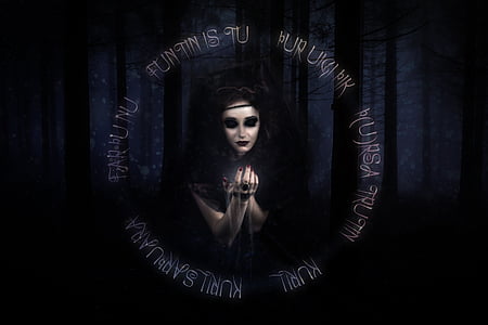 la strega, foresta, creature-, rituale, scuro, misticismo, donna