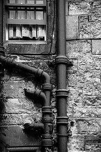 drenaje, plomería, pared, exterior, vivienda, Edimburgo, Reino Unido