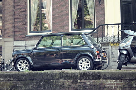 auto, Mini, Amsterdam, Holanda, ciutat, carretera, trànsit