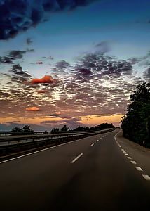 sunset, road, coastline, the way forward, cloud - sky, sky, no people
