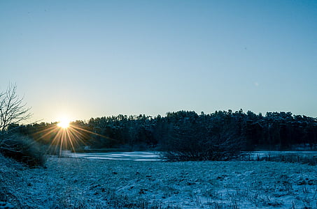 Sonnenuntergang, Winter, Schnee, Horizont, Landschaft, Entspannung, See