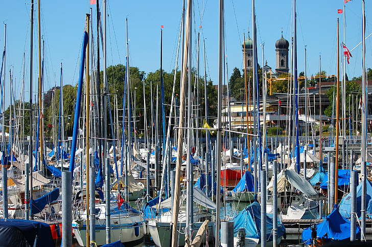 Lago de Constança, Constance, Porto, Barcos à vela, Alemanha, Estado de Baden-württemberg, mastros