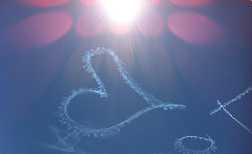 kalp, Güneş, bulutlar, ruh hali, aşk, romantizm