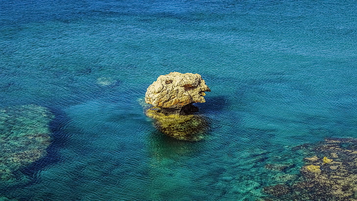 batu, laut, biru, alam, pemandangan laut, tenang, tenang
