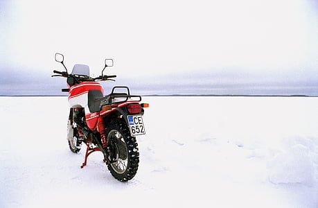 Зима, мотоцикл, лед, снег, на открытом воздухе, Природа, Транспорт