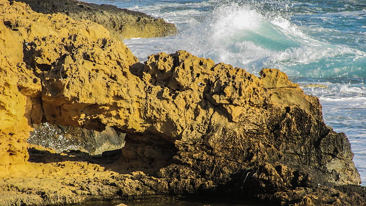 Кипр, Айя-Напа, скалистый берег, волна, ломать, мне?, Береговая линия