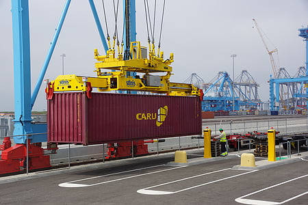 kontener, Bateria, Port, Maasvlakte, Rotterdam, obciążenia, statek