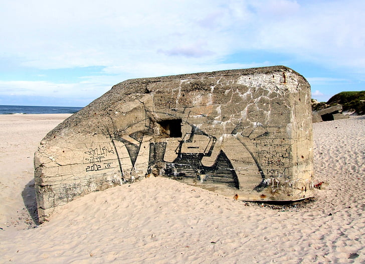 búnquer, la Segona Guerra Mundial, platja, Nymindegab, Mar del nord, Dinamarca