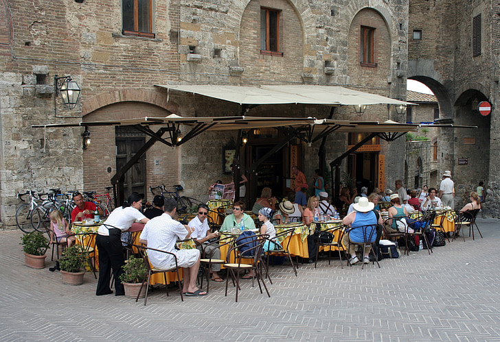 Italië, Toscane, dorp, Italiaans, Café, lunch, Restaurant