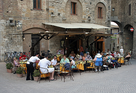 Italia, Toscana, aldea, Italiano, café, almuerzo, restaurante