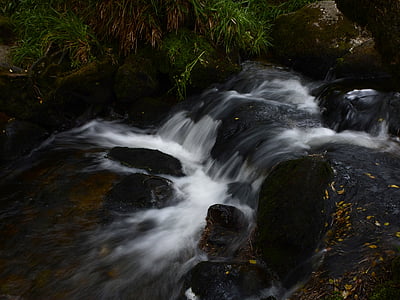 long exposure time, water, bach, waterfall, blurry, stones