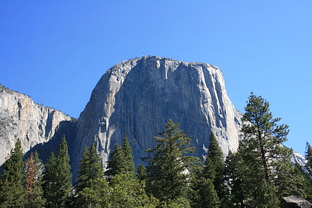 El capitan, Yosemite, Verão, céu azul, árvores, rocha