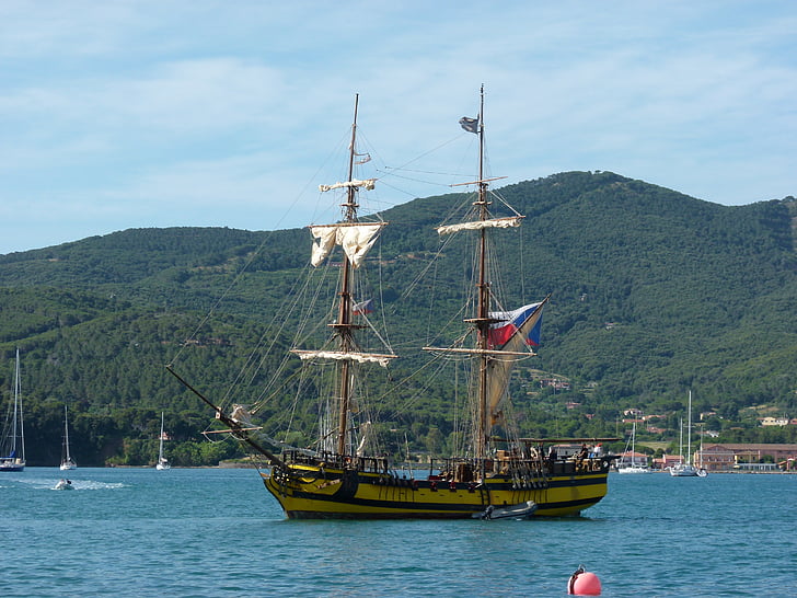 la grâce, grand voilier, bateau voile, île d’Elbe, Chester iskolahajó, navire, bateau à voile