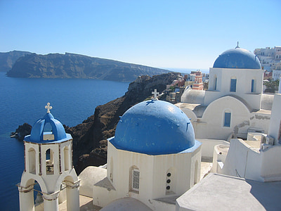 santorini, mediterranean, blue, greek, island, sea, travel