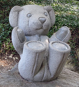 boneka beruang, patung, bayi, Taman, batu, granit, mainan