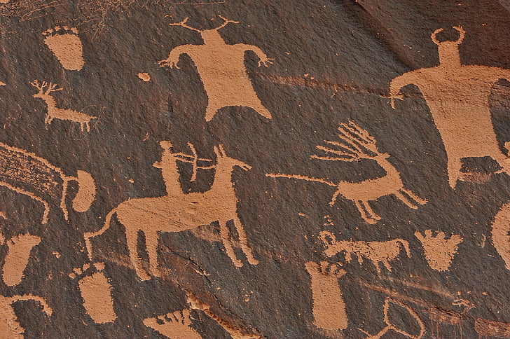 stenåldern, väggmålning, indianerna, Navajo, ockra färger, nationalparken, Rock