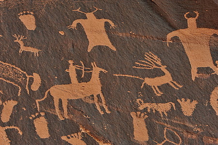 akmens amžiaus, Sieninė tapyba, indai, Navajo, ochros spalvos, nacionalinis parkas, Rokas