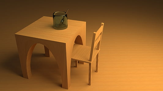 tavolo, CGI, legno, legno - materiale, mobili