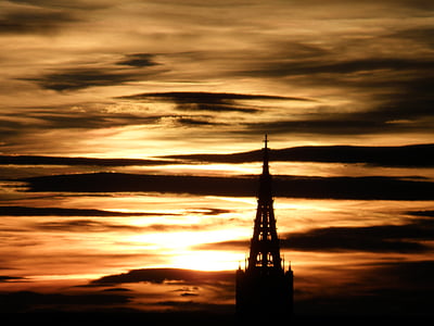 Ulm, Münster, coucher de soleil, lever du soleil, nuages, Sky, silhouette