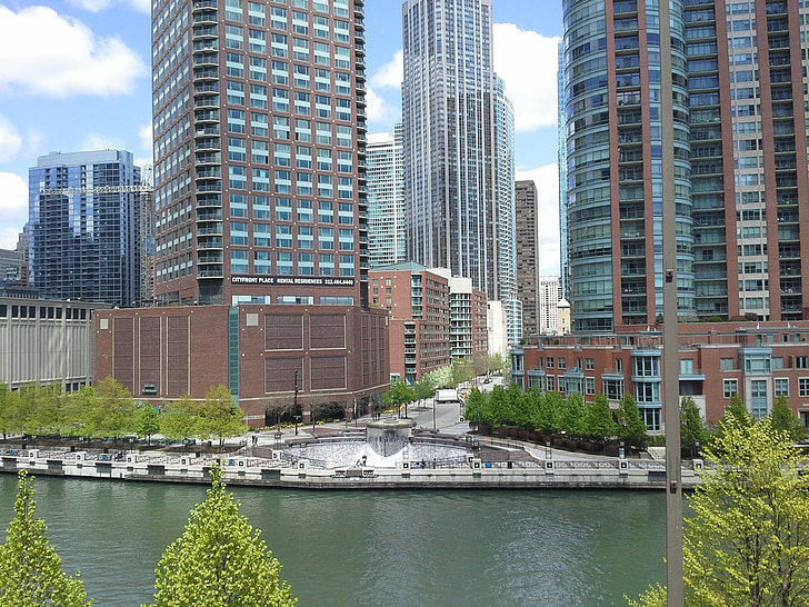 Chicago, wandeling van de rivier, centrum, het platform, Landmark, rivier, stad