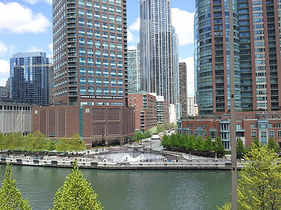 Chicago, rijeke hoda, u centru grada, arhitektura, reper, Rijeka, grad