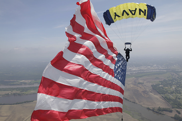 parachute, usa, skydiver, american, flag, military, skydiving