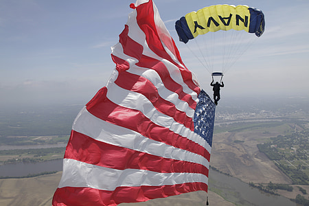 fallskärm, USA, fallskärmshoppare, amerikansk, flagga, militära, fallskärmshoppning