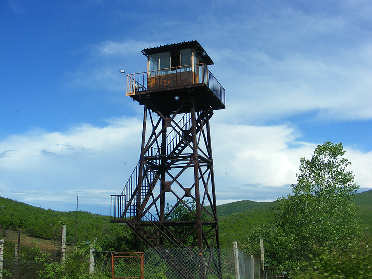 wieży obserwatorium, obóz koncentracyjny, stary, gdzieś