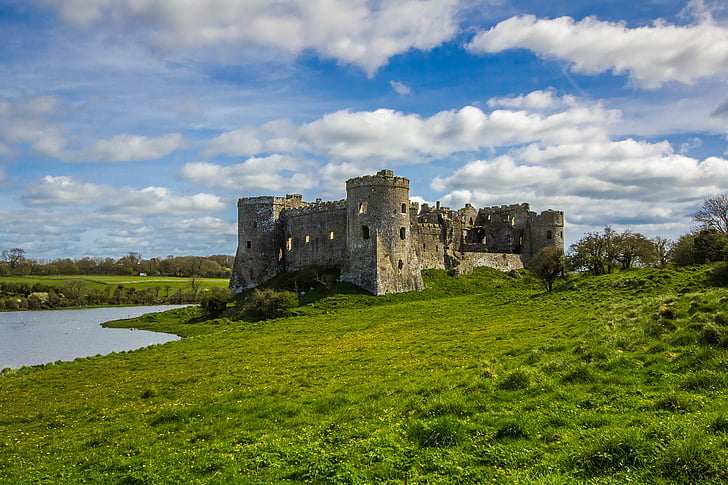 Carew castle, rakennus, muistomerkki, Wales, Englanti, historia, Cloud - sky