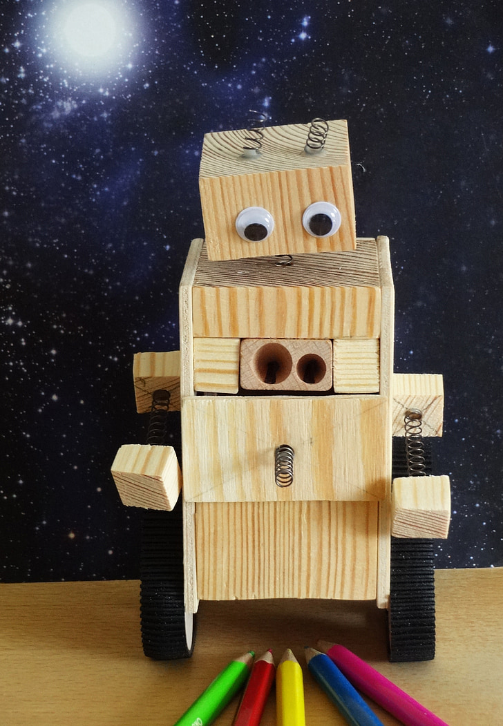 robot, pencil sharpener, wood work, alien