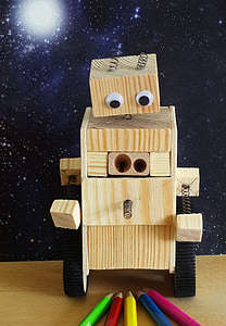 robô, apontador de lápis, trabalho de madeira, Alien