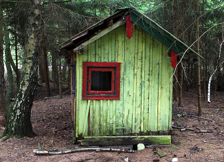 Hut, Forest, cabane en bois rond, lodge de la forêt, vieux, négligé, maison de repos