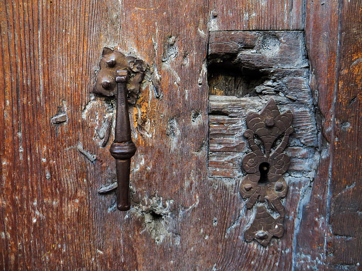 vell, porta, Pany de la porta, Rusted, antiga porta, trencar, Castell