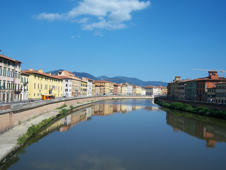Тоскана, Италия, Река, город, город, Архитектура, размышления