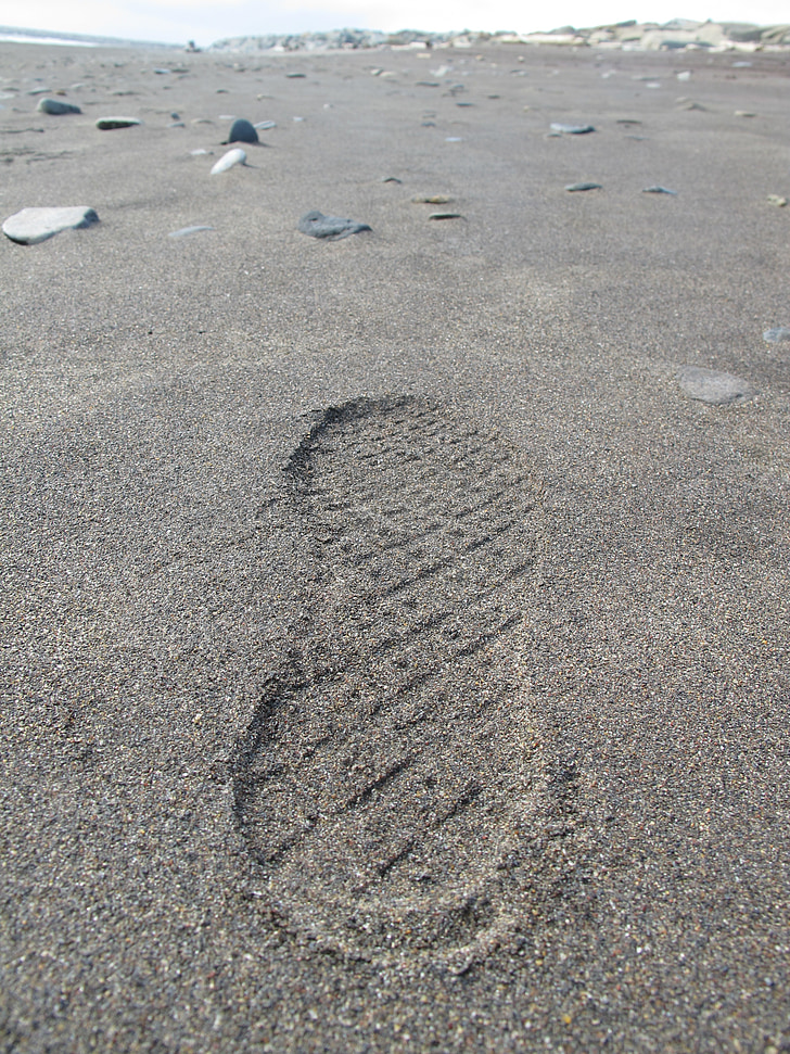발자국, 모래, 비치, 신발, 바다, 자연