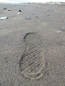 footprint, sand, beach, shoe, sea, nature