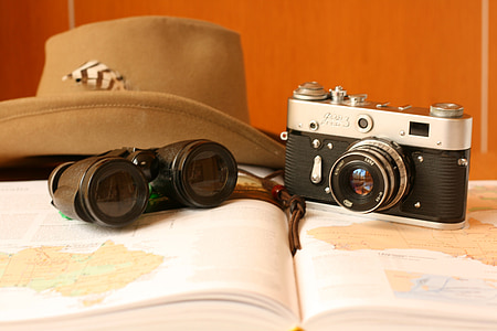 camera, old, hat, travel, vintage, old camera, camera - Photographic Equipment