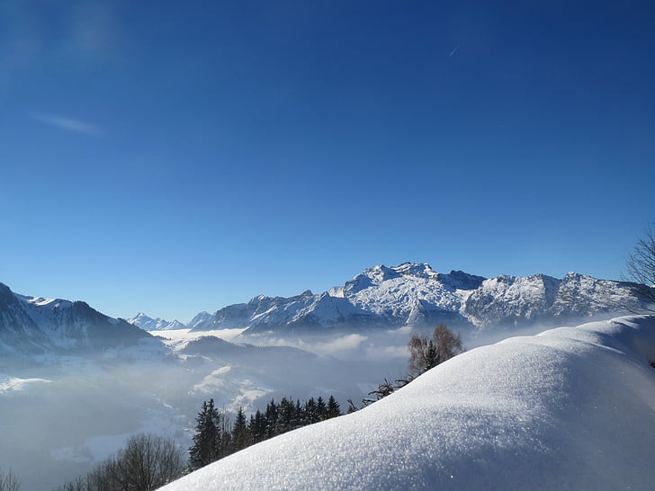 hó, Franciaország, La Clusaz térképén, téli, hegyek, alpesi