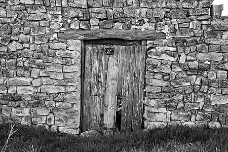 durys, senas, lanko, fono, tekstūros, seną medieną, geležies